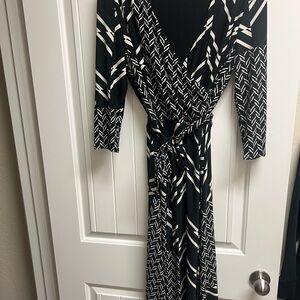 Ralph Lauren Black and White faux wrap mid Sleeve Dress